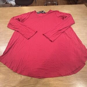 Yala Shirt Womens XL Red Bamboo Viscose Jersey‎ Scoop Neck Long Sleeve Tunic Top